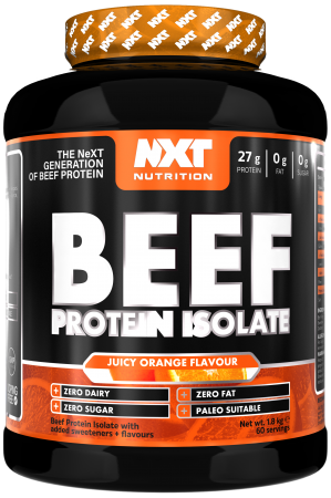 isolate protein powder in shaker – juice-style drink orange flavour